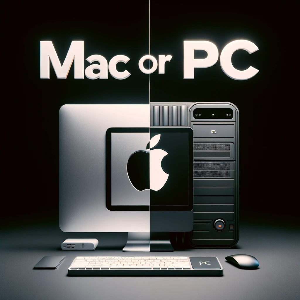 DALLE-2024-01-03-16.35.40---A-title-image-for-a-blog-titled-22Mac-or-PC22.-The-image-should-visually-represent-the-dilemma-between-choosing-a-Mac-or-a-PC.-It-should-feature-two-hal